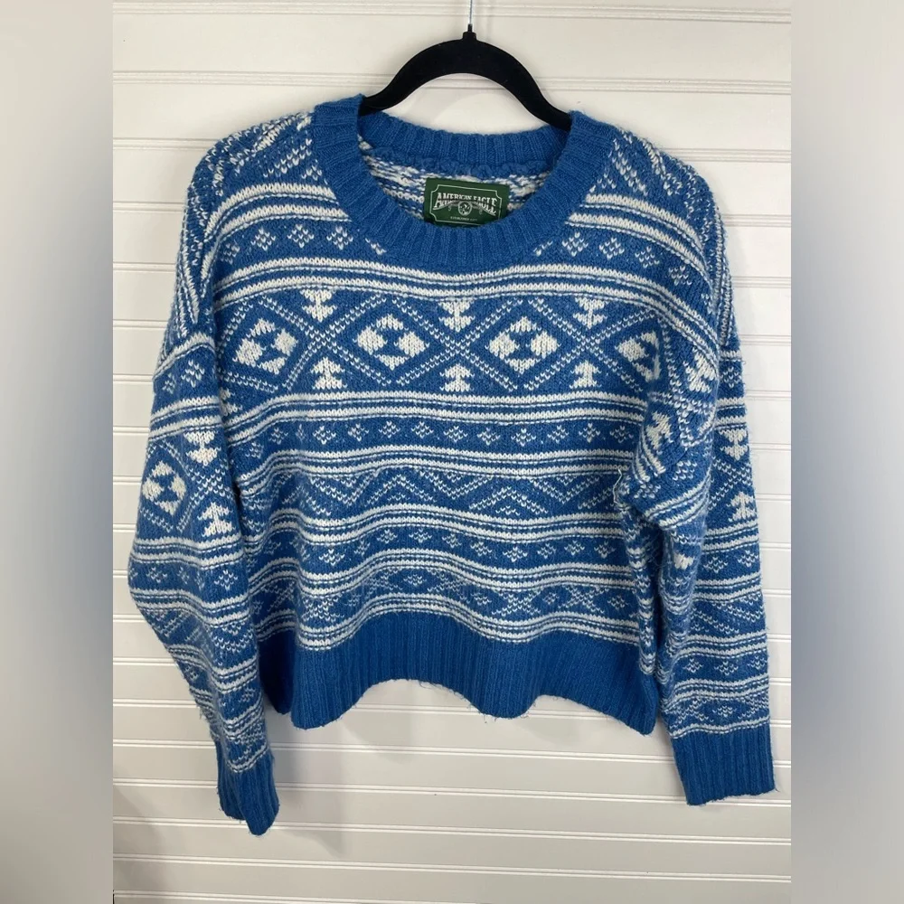 American Eagle Outfitters Blue and White Patterned Sweater